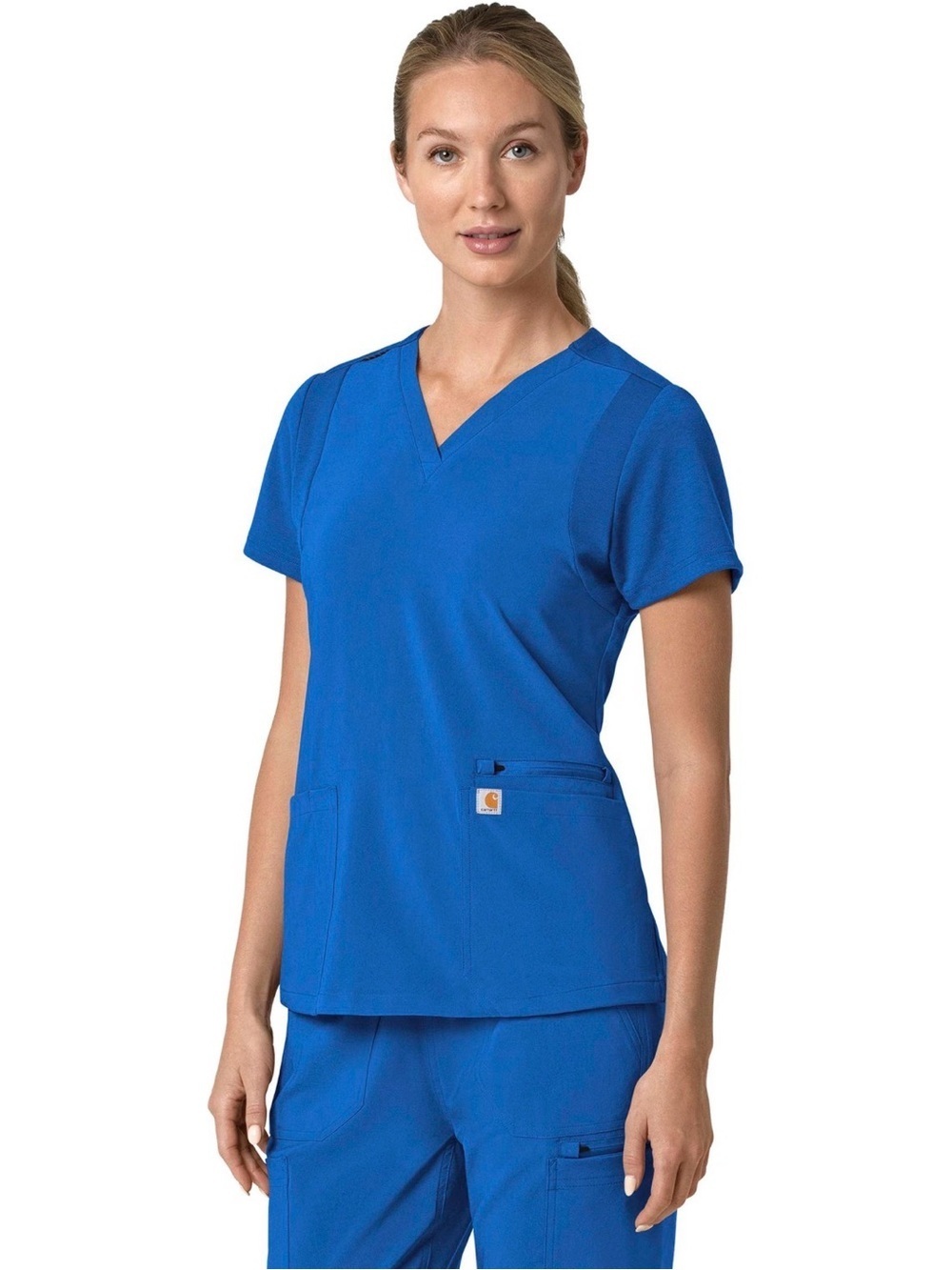 Carhartt Cobalt Blue V-Neck Scrub Top Size 2XL Workwear Uniform Nurse Stretchy
